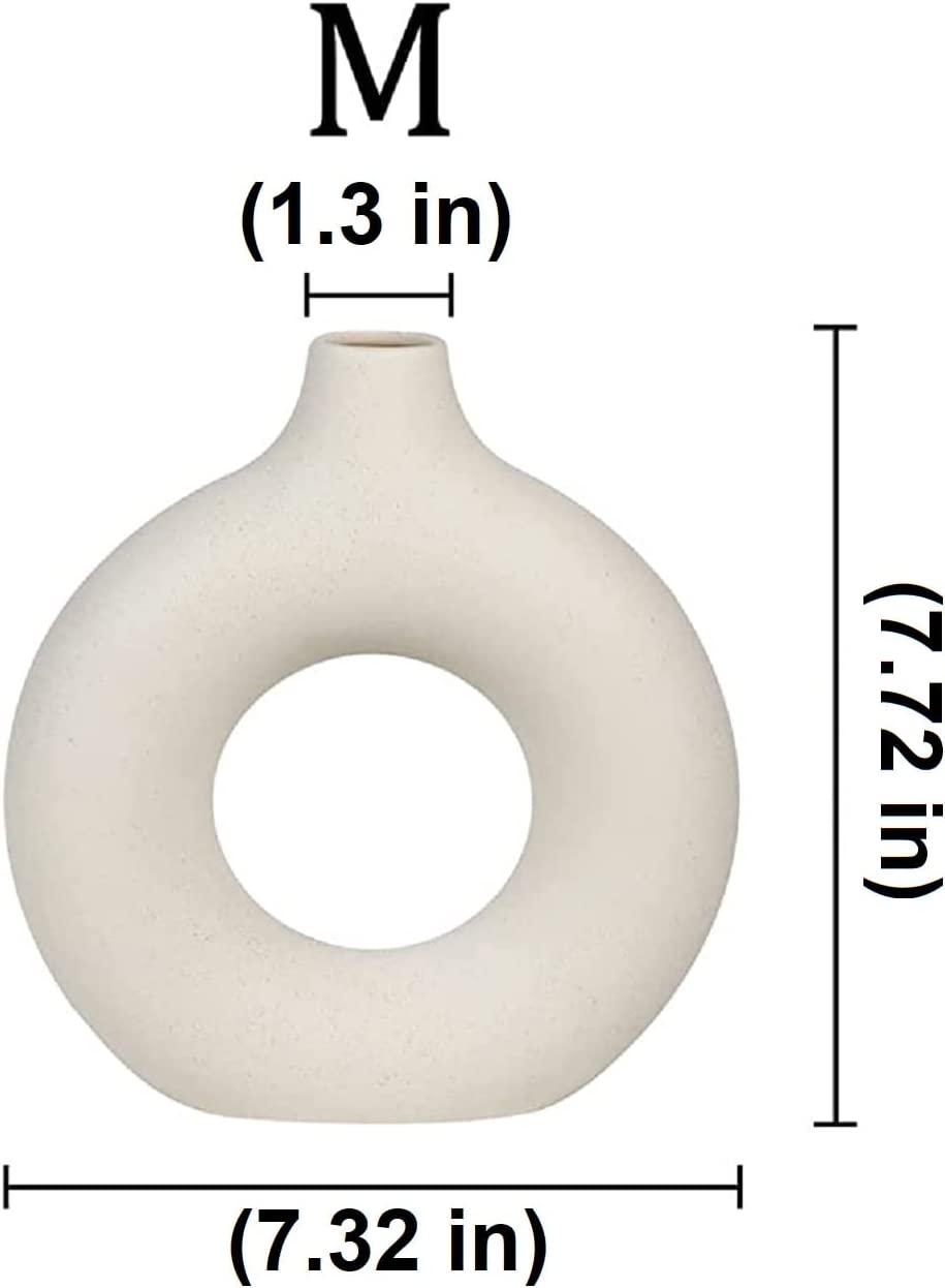 Modern White Ceramic Vase With Wood Bead Ring - Bình Gốm Trắng Hiện Đại Kèm Vòng Hạt Gỗ