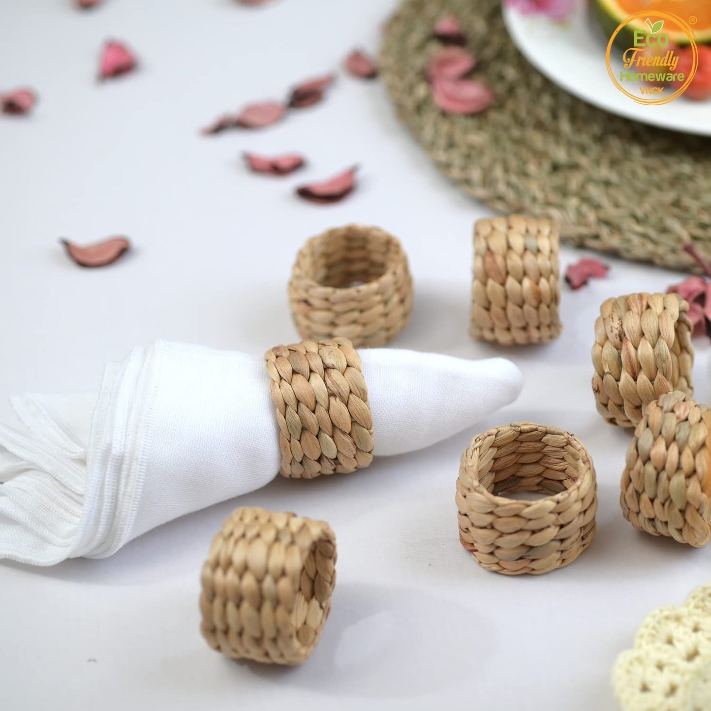 48 Pcs Water Hyacinth Boho Napkin Rings, Farmhouse Napkin Rings Set of 48