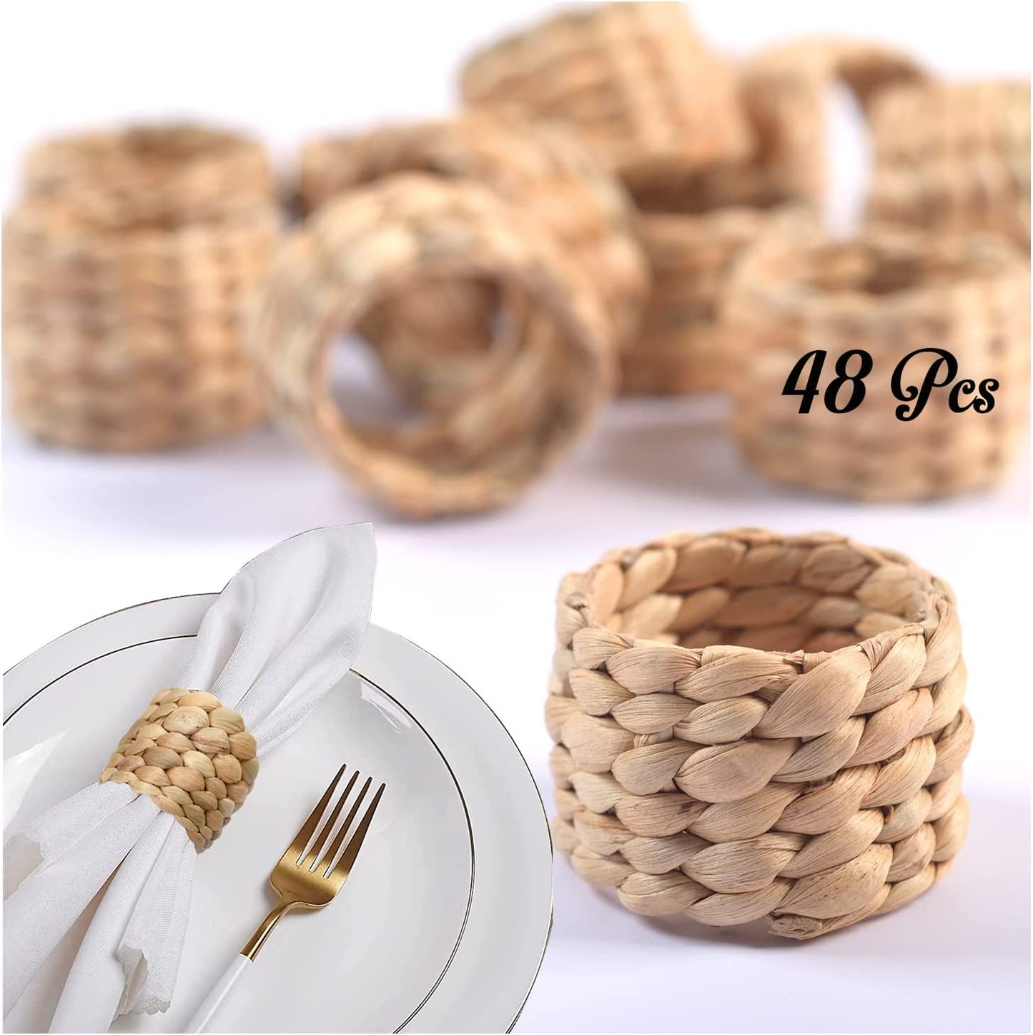 48 Pcs Water Hyacinth Boho Napkin Rings, Farmhouse Napkin Rings Set of 48