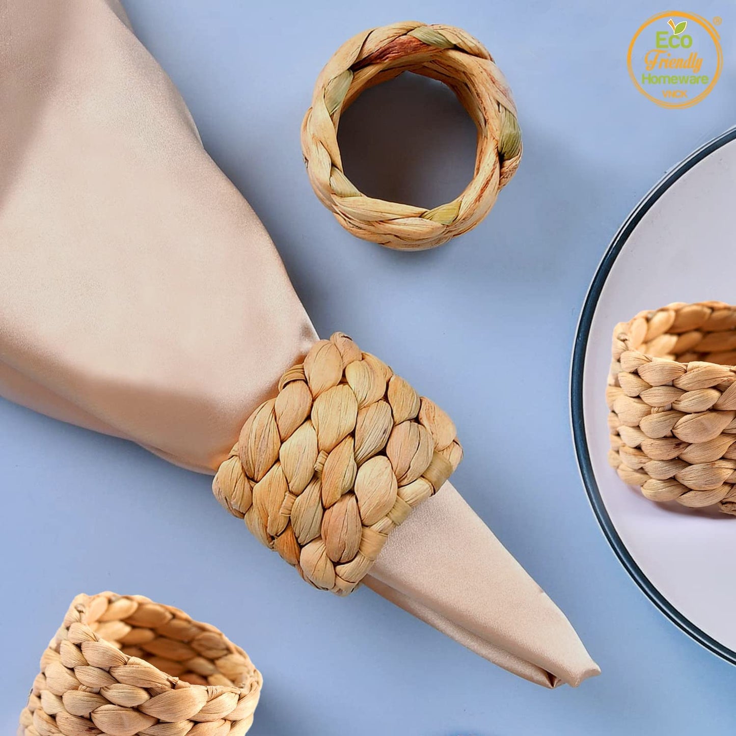 48 Pcs Water Hyacinth Boho Napkin Rings, Farmhouse Napkin Rings Set of 48