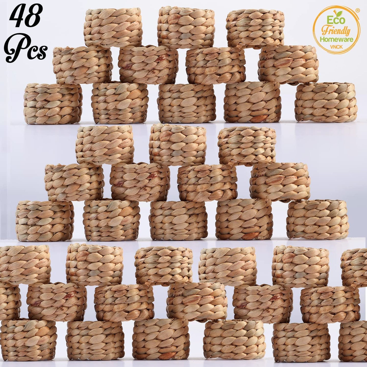 48 Pcs Water Hyacinth Boho Napkin Rings, Farmhouse Napkin Rings Set of 48