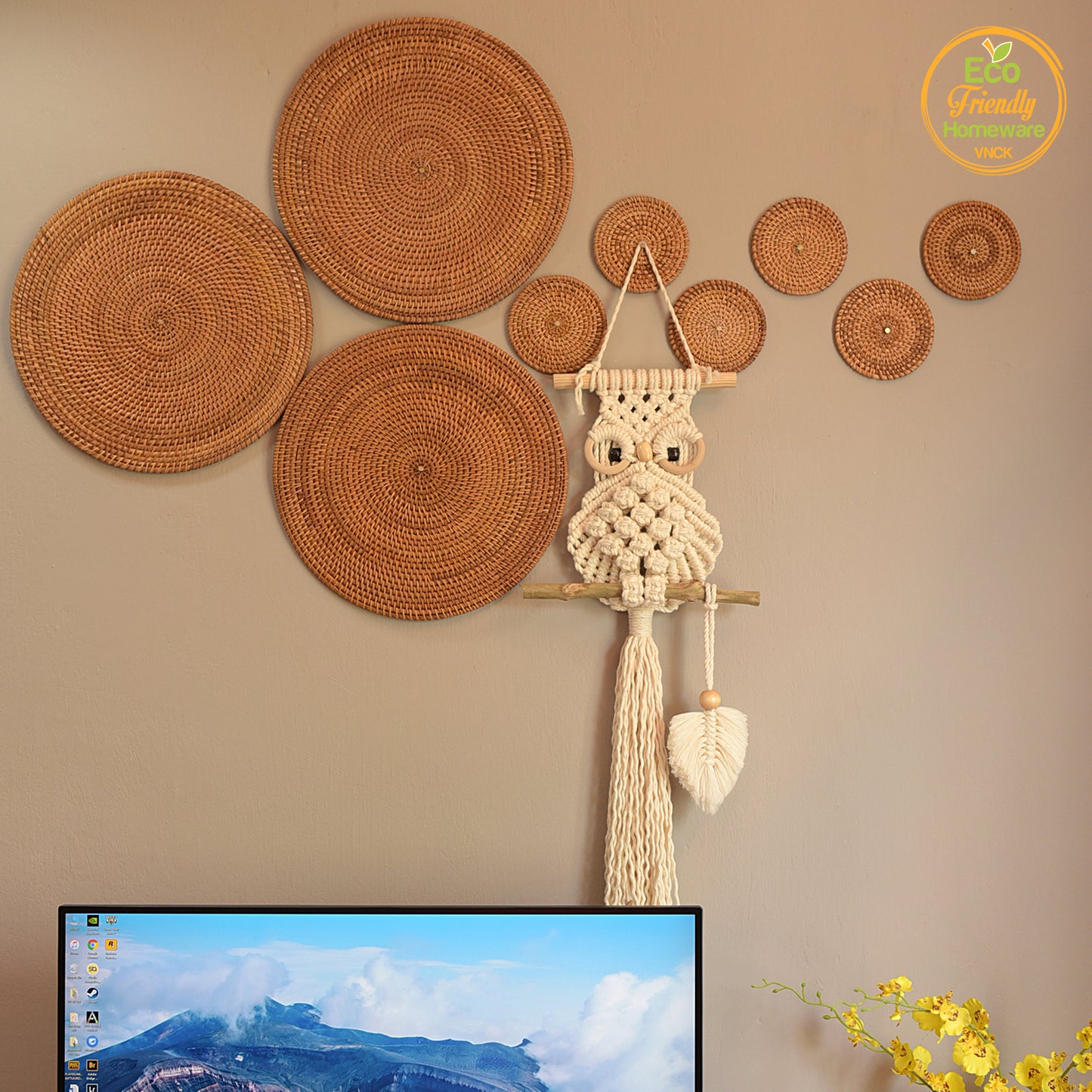 Macrame Owl Decor Office - Trang Trí Tường Hình Con Cú Bằng Macrame 10x26"