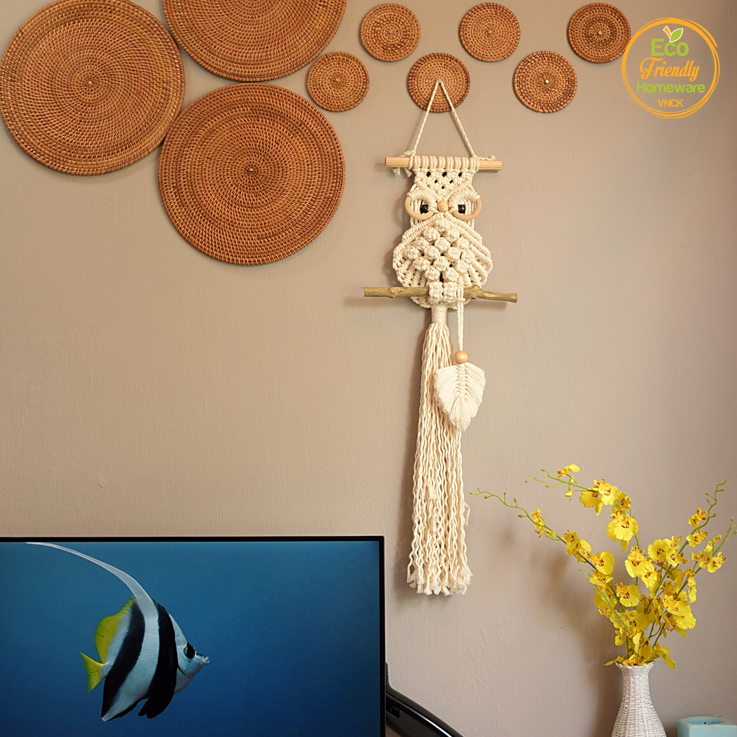 Macrame Owl Decor Office - Trang Trí Tường Hình Con Cú Bằng Macrame 10x26"