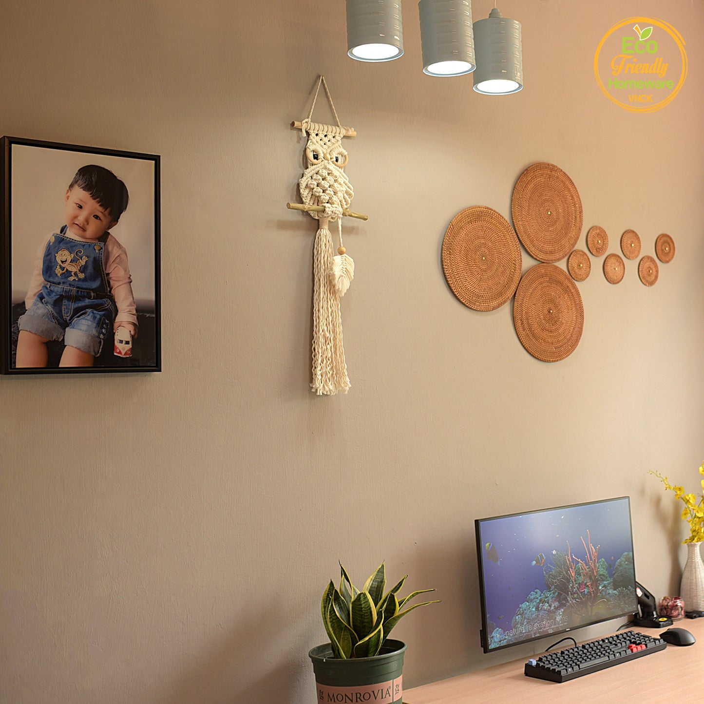 Macrame Owl Decor Office - Trang Trí Tường Hình Con Cú Bằng Macrame 10x26"
