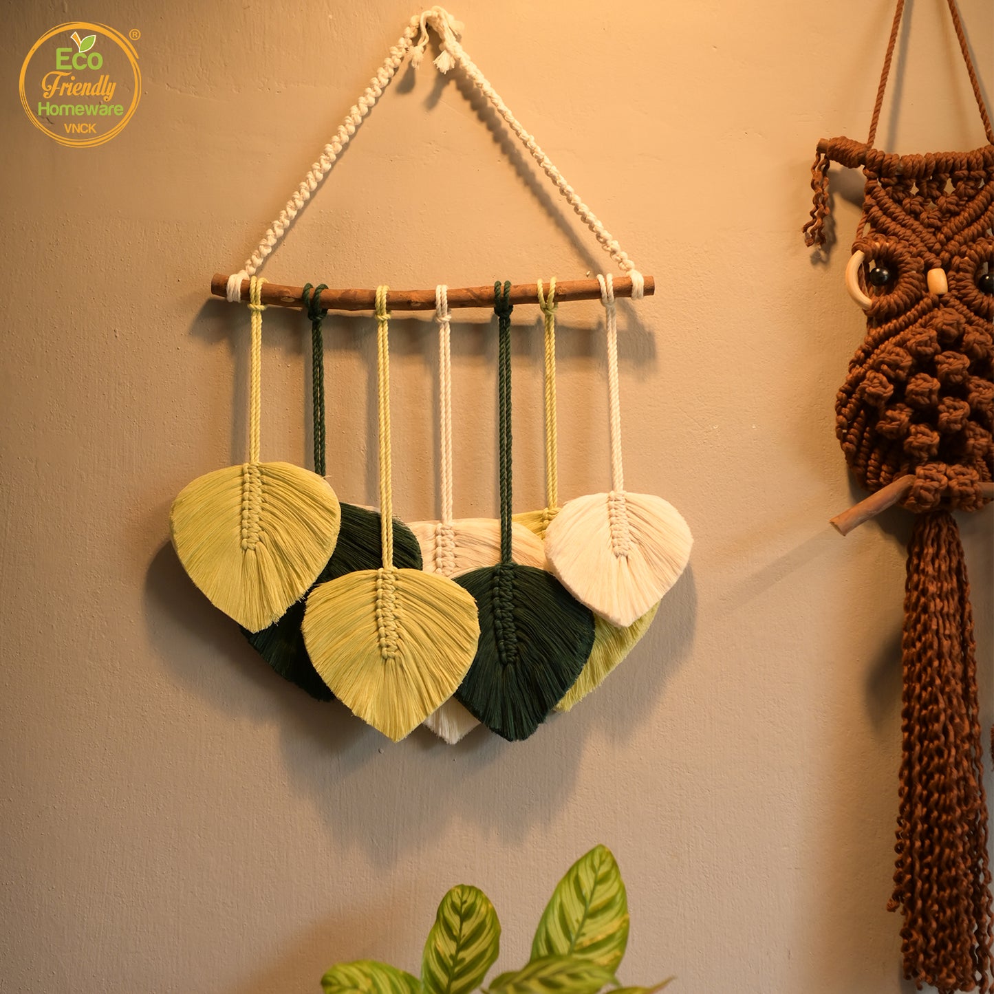 Leaves Macrame Wall Hanging Decor, Lucky Boho Wall Decor, Wall Decor Boho Chic Decor, Bohemian Decor