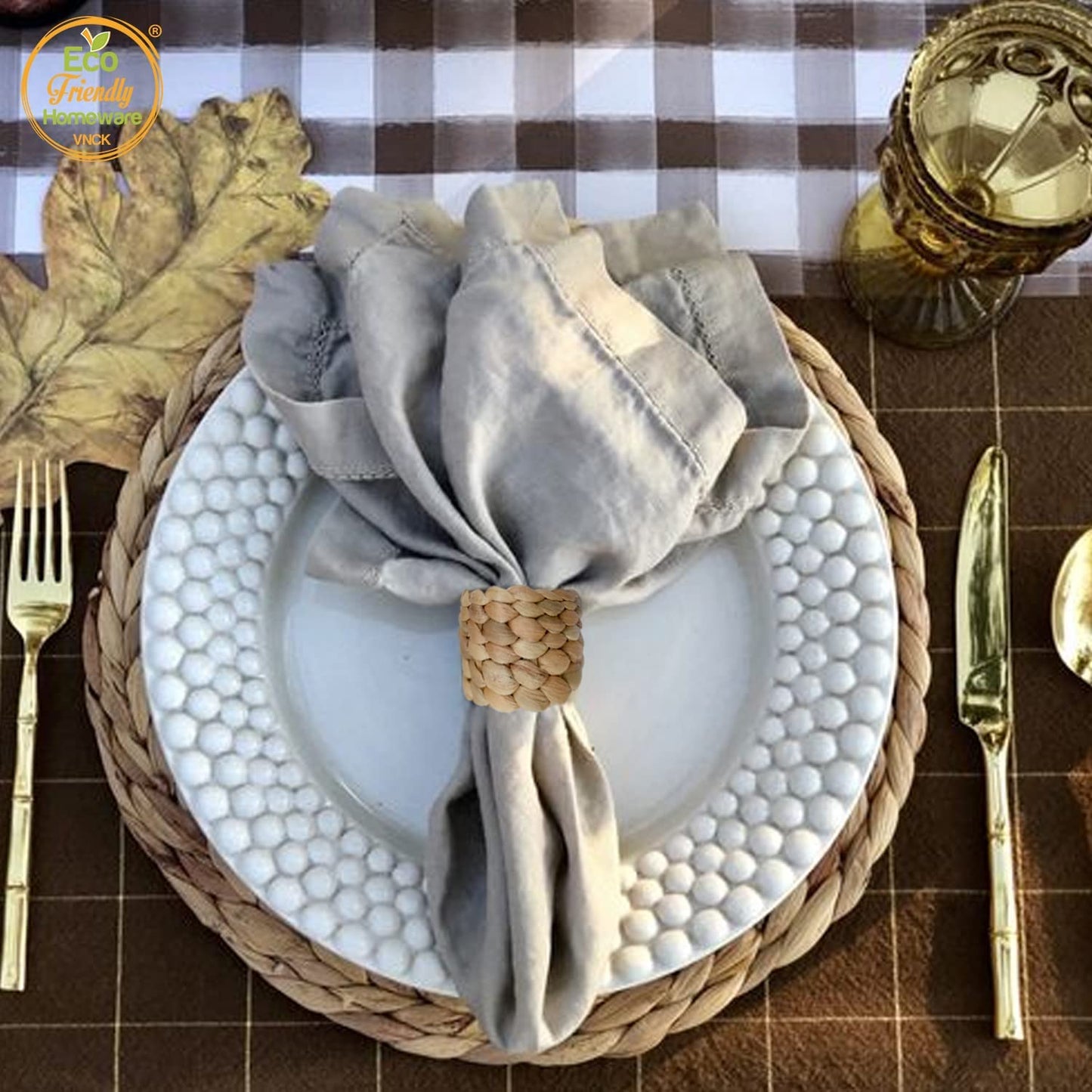 48 Pcs Water Hyacinth Boho Napkin Rings, Farmhouse Napkin Rings Set of 48
