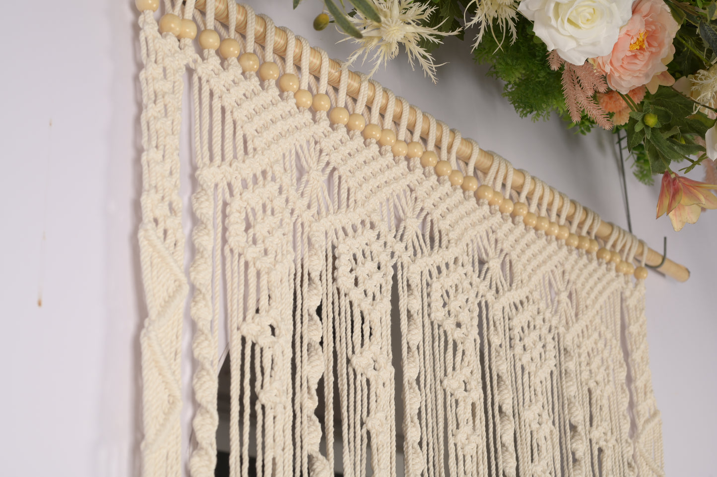 Macrame Beaded Curtains For Doorways, Door Window Curtains, Macromay Wall Decor, Macrame Curtain Panel, Macrame Door Curtains Boho Wedding Decor, Macrame Wedding Backdrop 35" x 77"