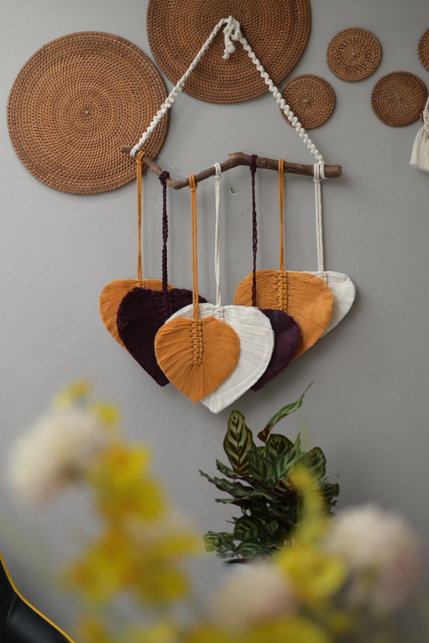 Leaves Macrame Wall Hanging Decor, Lucky Boho Wall Decor, Wall Decor Boho Chic Decor, Bohemian Decor